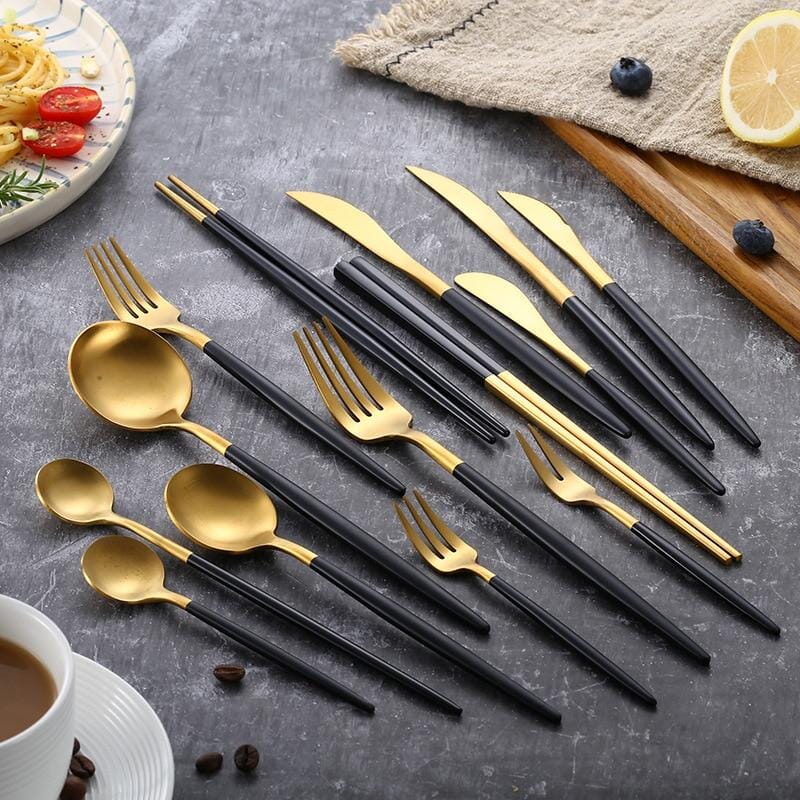 Black + Gold Cutlery Set - Hestia + Co.