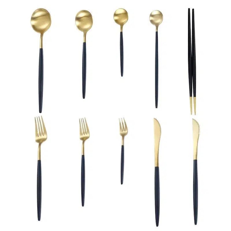 Black + Gold Cutlery Set - Hestia + Co.