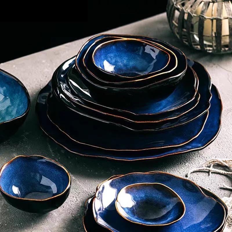 Blue Colour Ceramics Irregular Shape Dinner Sets - Hestia + Co.