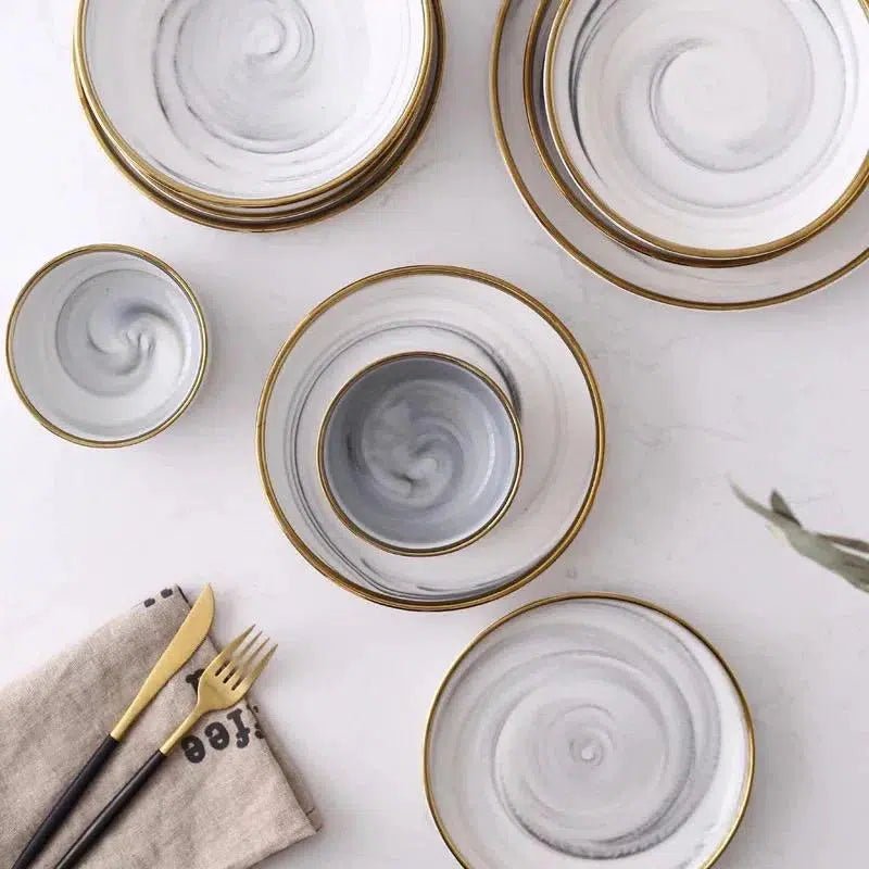 Marble Pattern Porcelain Plate Set - Hestia + Co.