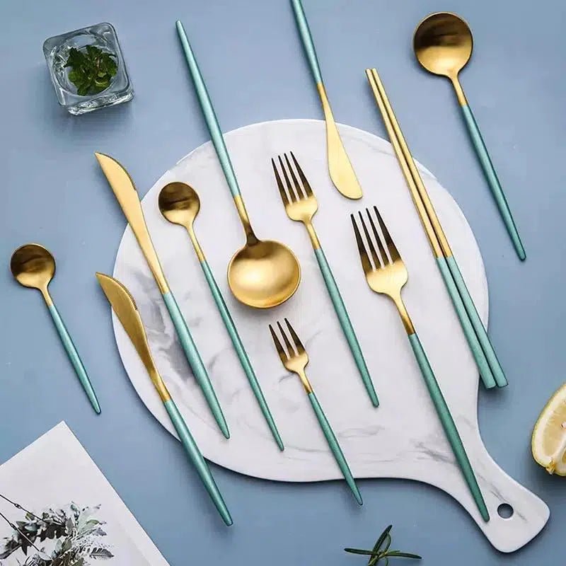 Mint Green + Gold Cutlery Set - Hestia + Co.