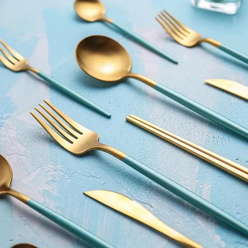 Mint Green + Gold Cutlery Set - Hestia + Co.