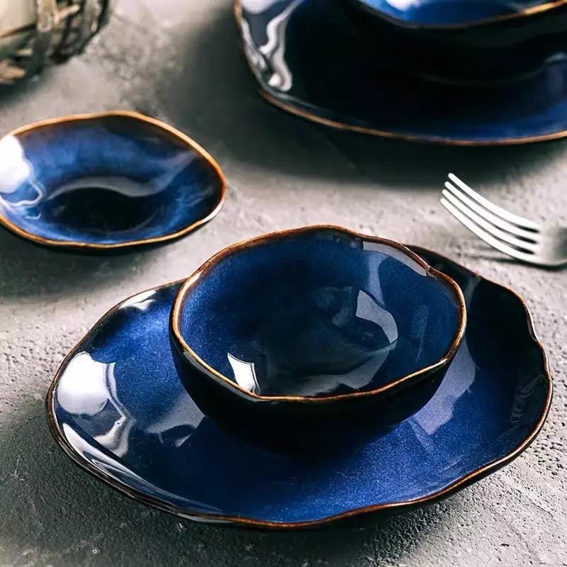 Blue Colour Ceramics Irregular Shape Dinner Sets - Hestia + Co.