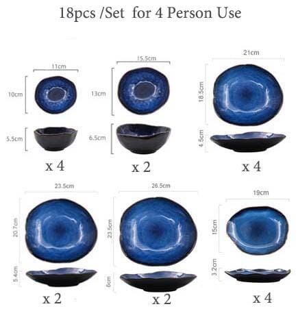Blue Colour Ceramics Irregular Shape Dinner Sets - Hestia + Co.