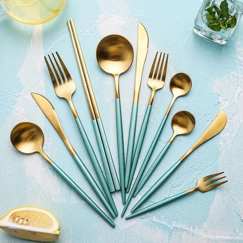 Mint Green + Gold Cutlery Set - Hestia + Co.