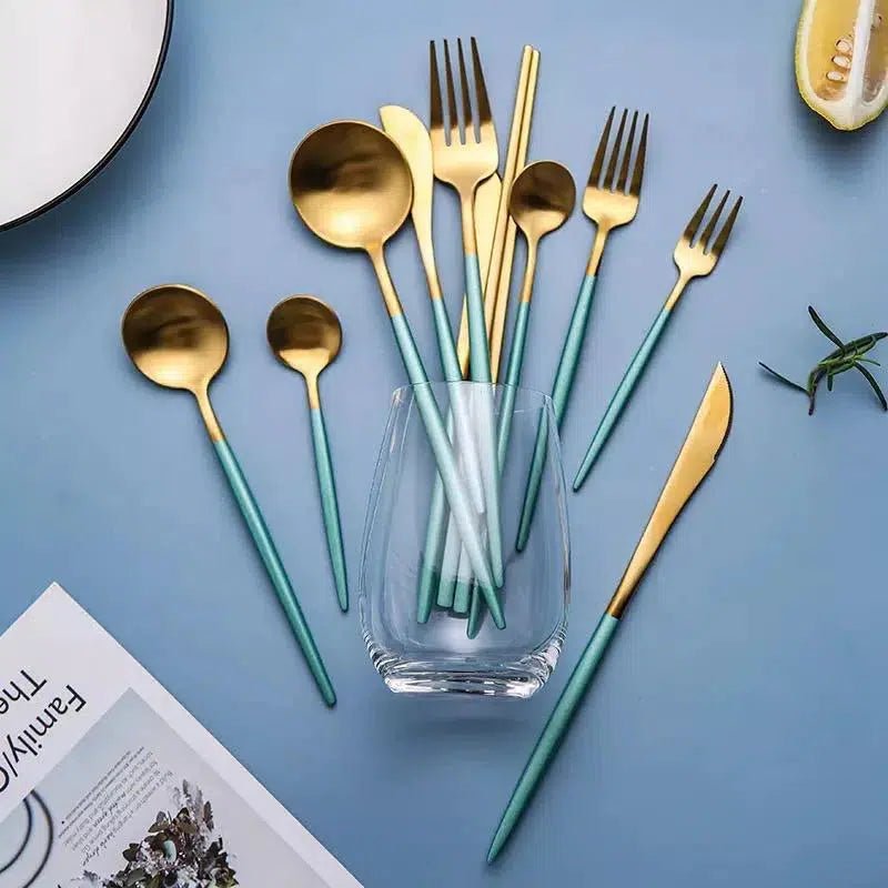 Mint Green + Gold Cutlery Set - Hestia + Co.